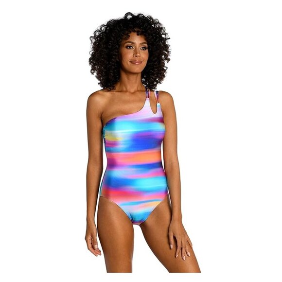 NWT La Blanca Women Strappy Shoulder One Piece Multicolor Sizes 4-16 $130 9B719 - Picture 1 of 3